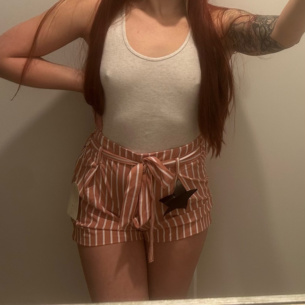 Rust and White Striped Shorts